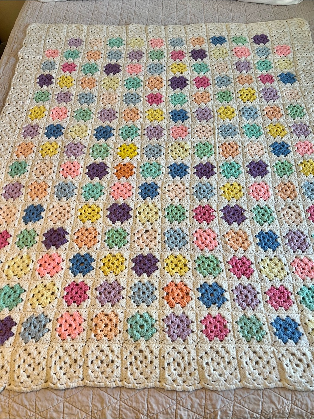 Handmade Crochet Granny Square Rainbow Nursery Throw Blanket Cottagecore